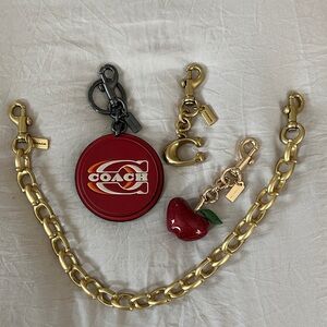 Coach Red and Gold Charm Keychain Set